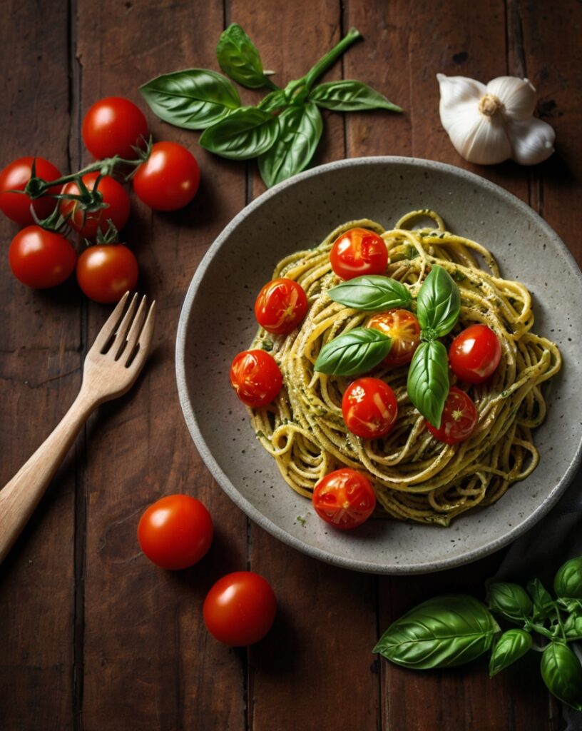 Pesto Pasta with Cherry Tomatoes