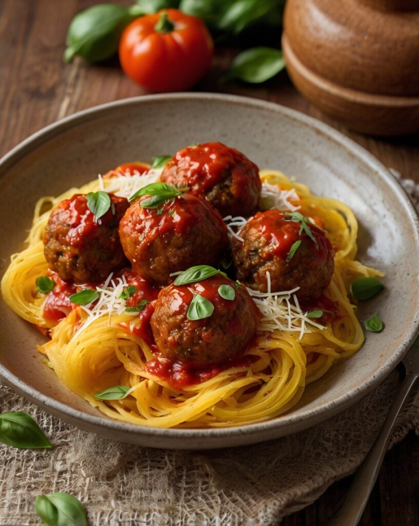 Spaghetti Squash with Marinara and Turkey Meatballs