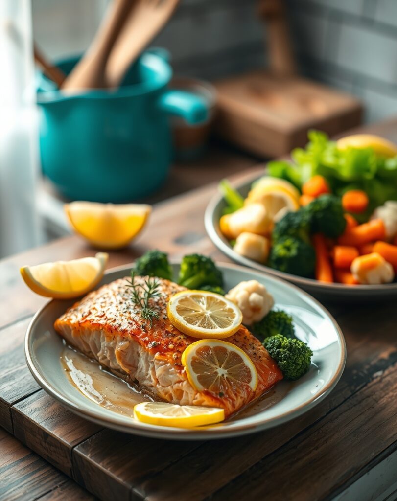Baked Salmon with Steamed Vegetables
